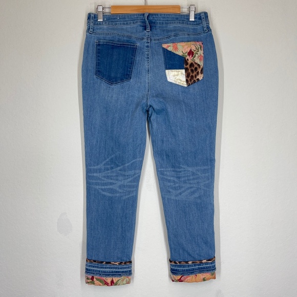 Chico's Jeans So Slimming Girlfriend Slim Leg Ankle Blue Patchwork - Picture 7 of 15